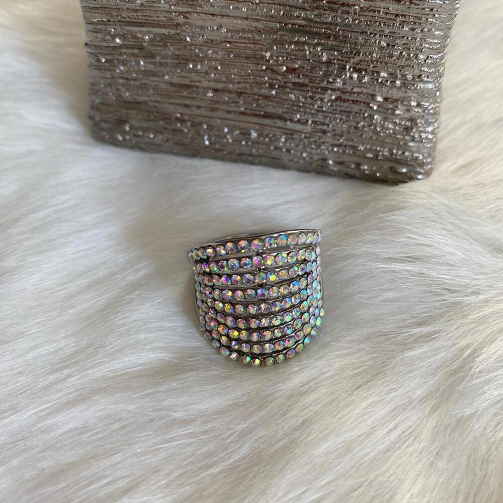 Rhinestone Multi-Row Statement Ring 9 - image 3